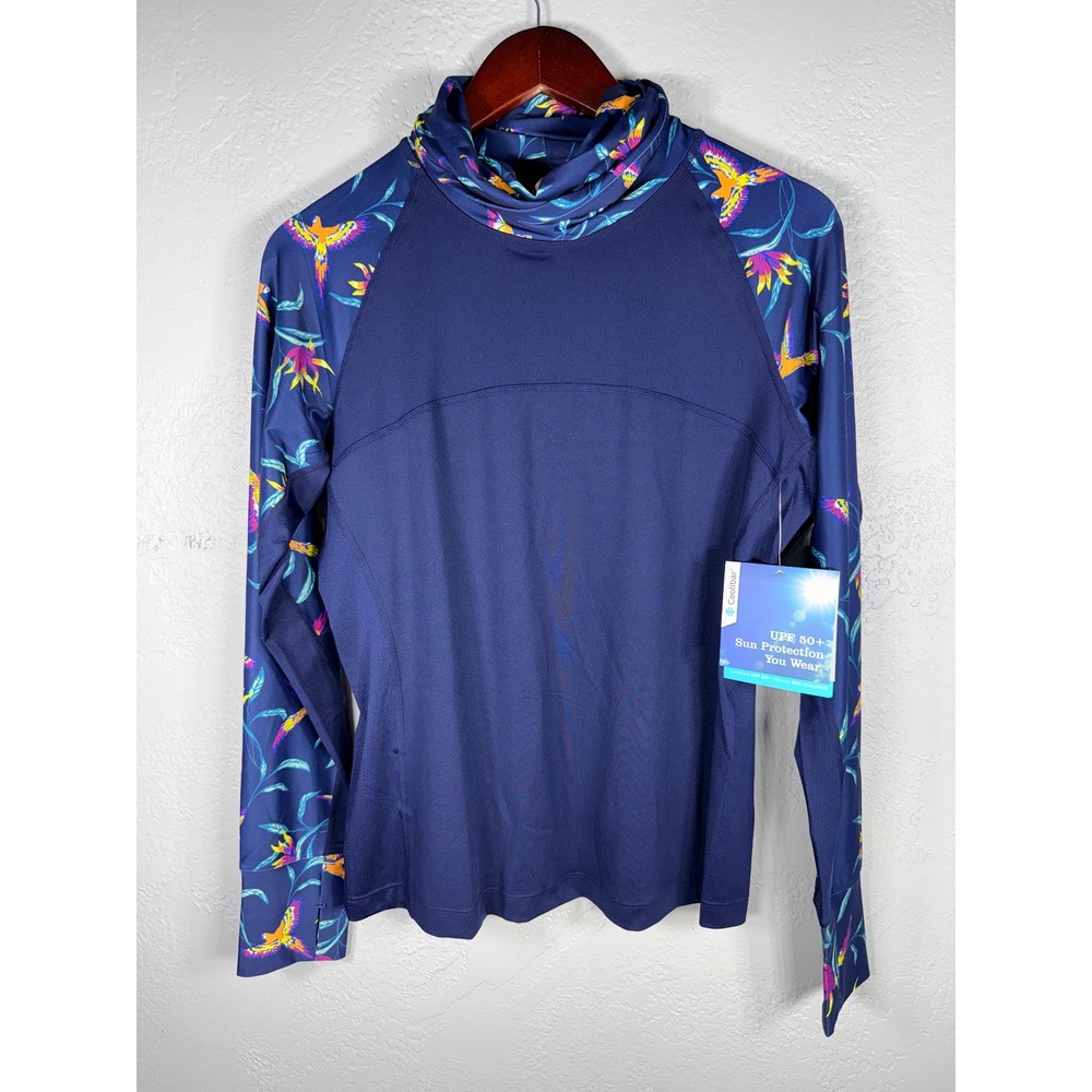 Coolibar Paros Sailing Tee Womens M Navy Blue UPF 50+ Sun Shirt 10044 Mock Neck